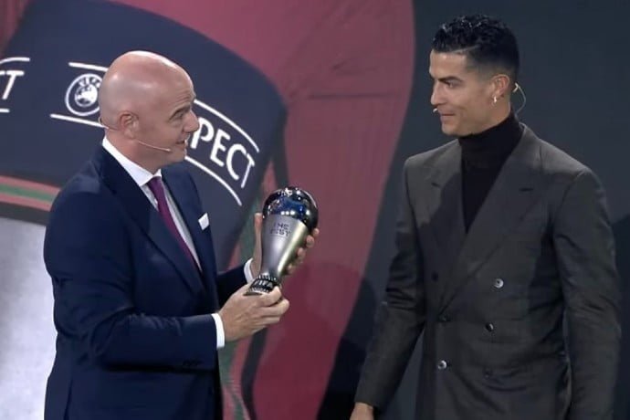 Cristiano Ronaldo receives the FIFA Special award for his international goal record.