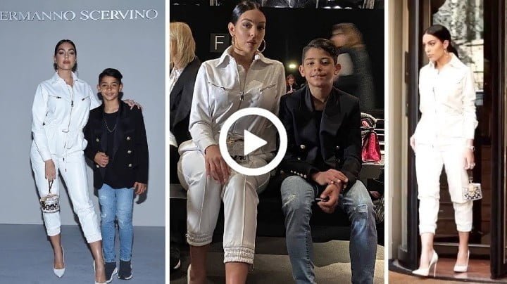 Georgina Rodriguez At Ermanno Scervino Milan FW Show With Her Son