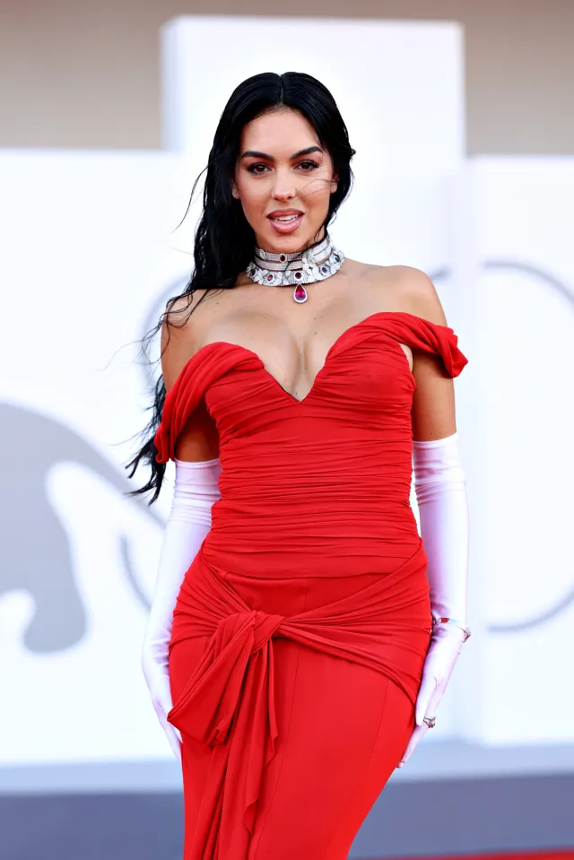 Georigna Rodriguez in a red dress