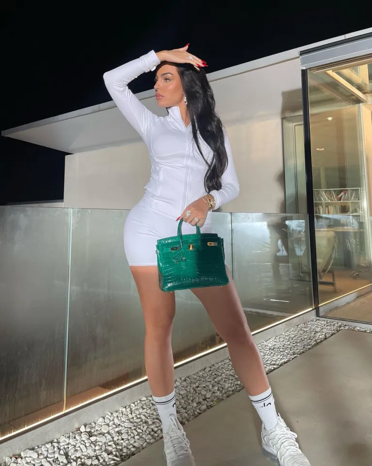 Georgina in a white dress