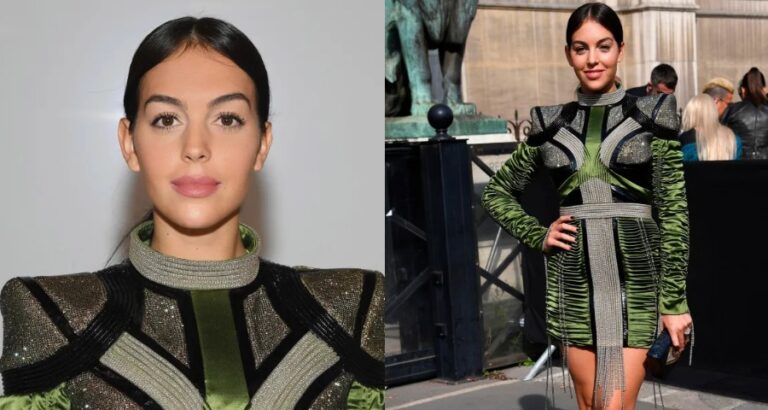Georgina Rodriguez Turns Heads in Figure Hugging Green Dress at Paris Fashion Week